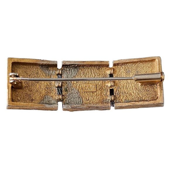 P&M Paris Gold Tone Blue Venetian Style Glass Cabochon Panel Bar Brooch, L254 - Picture 5 of 9